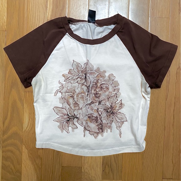 Brown and white Y2K SHEIN crop top XS - Picture 1 of 3